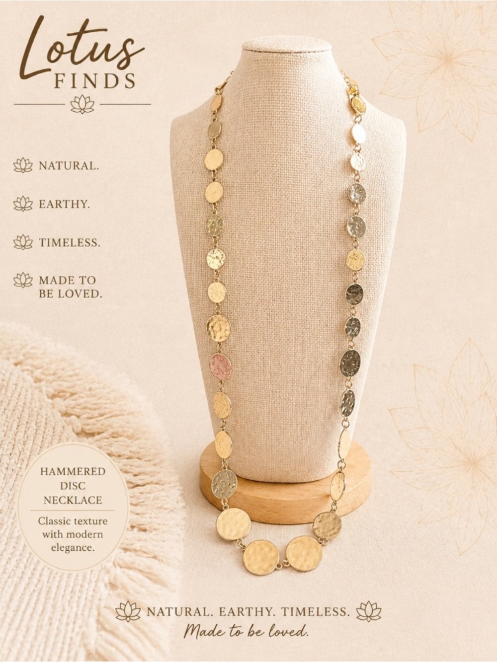 Pre-Loved Gold-Tone Hammered Disc Statement Necklace